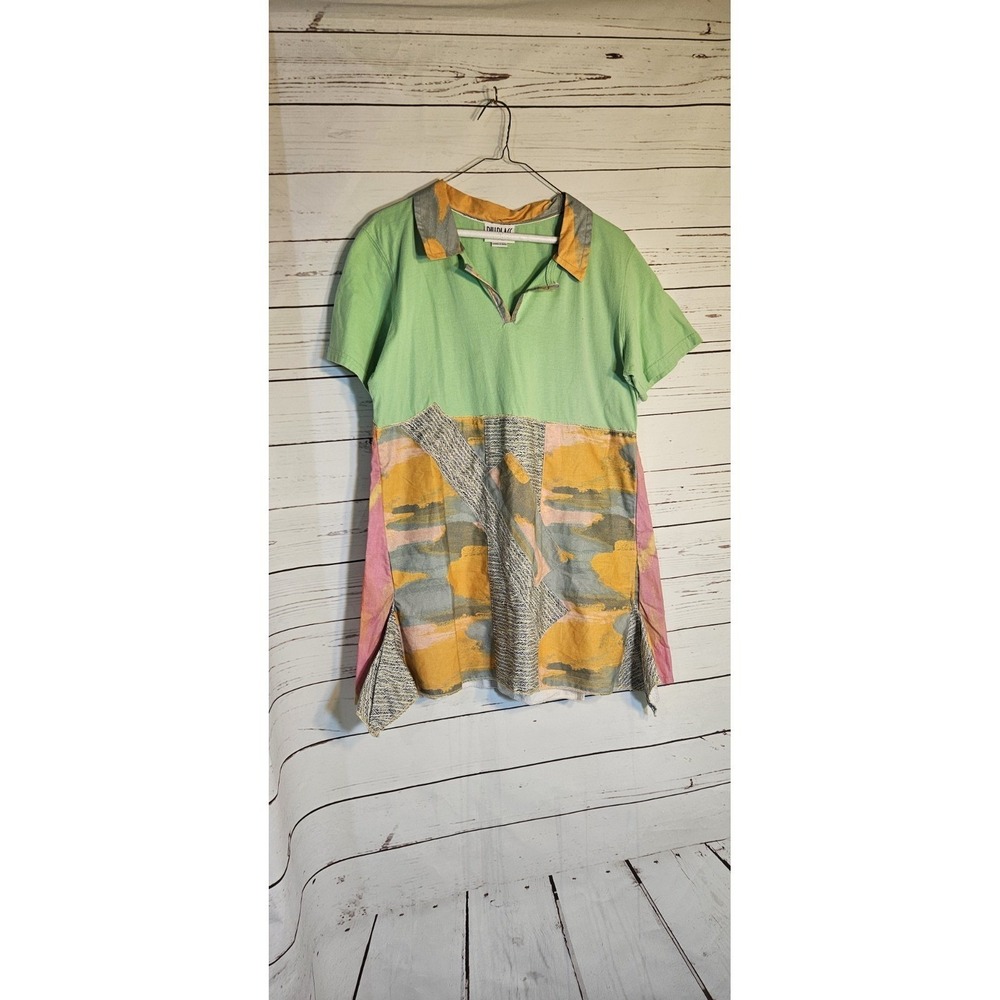 Bill Blass Jeans Vintage Colorblock Abstract Print Polo Dress Green‎ Pink Large